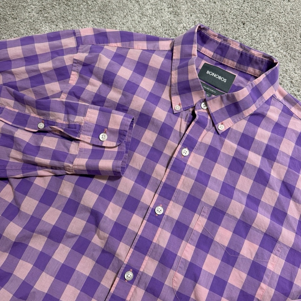 Bonobos Tailored Slim Fit Shirt Mens Sz XL Purple Pink Plaid Check Button Down